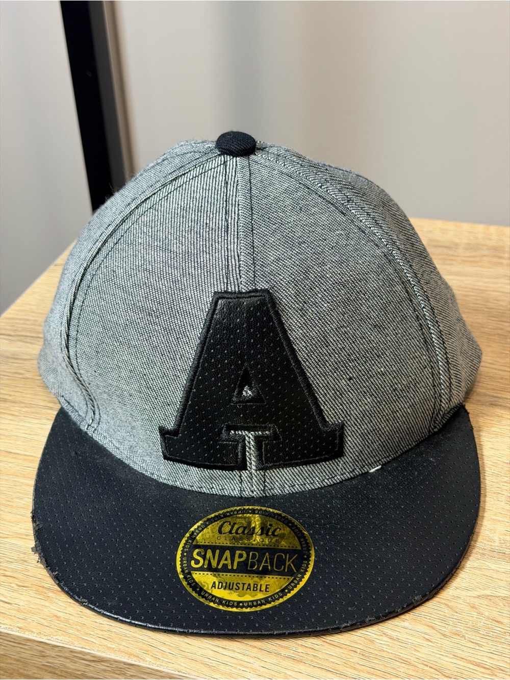 Classic Gray & Black Snapback Hat with Raised 'A' Patch